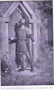 Sir Launcelot kunne ikke finne noen vei inn, for selv om døren var gammel og slitt holdt den seg fast av William Henry Margetson