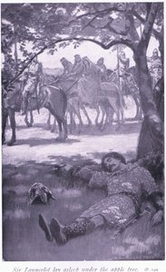 Sir Launcelot lå og sov under epletreet av William Henry Margetson