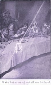 Den hellige gral, dekket med hvit silke, kom inn i hallen av William Henry Margetson