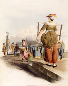 A Milkmaid, fra The Costumes of Great Britain, pub. Av Henry Miller, 1805 (håndfarget trykk) av William Henry Pyne