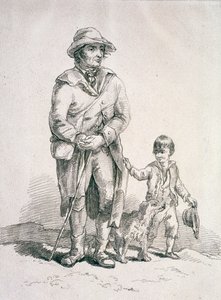 En rustikk med en hund og en gutt, Provincial Characters, 1813 av William Henry Pyne