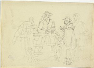 Fire figurer ved et gjerde av William Henry Pyne