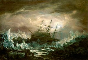 HMS #39;Terror#39;, kaptein Bach, i den farlige posisjonen i de arktiske områdene sommeren 1837 av William Henry Smyth