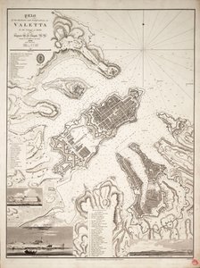 Plan over havnene og festningsverkene i Valetta på øya Malta, ca. 1821 (gravering) av William Henry Smyth
