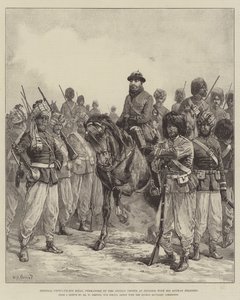 General Ghous-ud-din Khan, sjef for de afghanske troppene ved Penjdeh, med sine afghanske soldater av William Heysham Overend