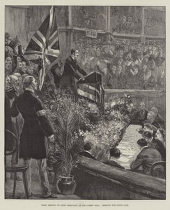 Flott møte med irske delegater i Albert Hall, som heier på Union Jack
