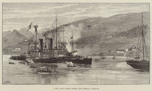 HMS Howe blir slept inn i Ferrol Harbor