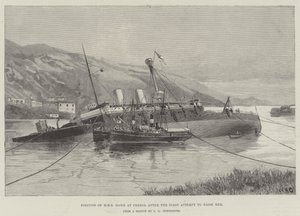 Stillingen til HMS Howe hos Ferrol etter det første forsøket på å oppdra henne av William Heysham Overend