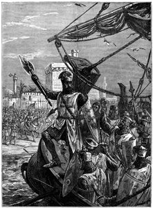 Richard I, Coeur de Lion lander ved Jaffa Joppa, september 1191, c1880. av William Heysham Overend