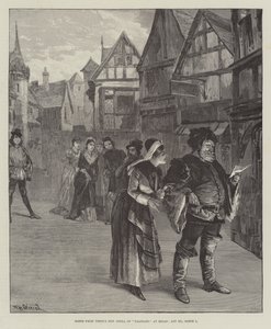 Scene fra Verdis New Opera of Falstaff, i Milano, akt III, scene 1
