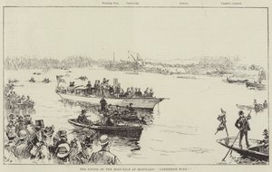 Avslutningen av båtkappløpet på Mortlake, Cambridge vinner!
