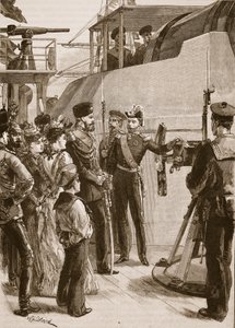 Den franske flåten ved Cronstadt: besøk av tsaren, 1891, illustrasjon fra 'Cassell's Illustrated History of England' (sepia-foto)
