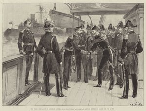 Den franske skvadronen ved Spithead, admiral Lord Clanwilliam og admiral Gervais møtes om bord på branndronningen av William Heysham Overend