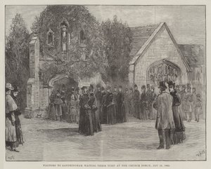 Begravelsen til den avdøde hertugen av Clarence og Avondale, besøkende til Sandringham som venter på tur ved Church Porch, 18. januar 1892