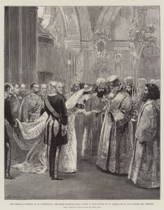 Det keiserlige bryllupet i St Petersburg, bruden mottar hellig vann i St. Peter og St. Pauls kirke før bryllupet av William Heysham Overend