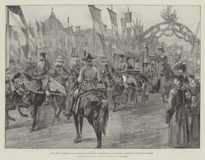 Den nygifte kronprinsen og prinsessen av Roumania i Bucuresti, ankommer det kongelige slott av William Heysham Overend