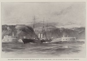 Dronningens retur fra rivieraen, Royal Yacht Victoria og Albert, med Hennes Majestet om bord, forlater Cherbourg av William Heysham Overend