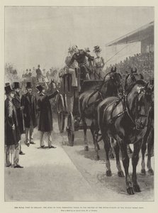 Det kongelige besøket i Irland, hertugen av York som presenterer pisker til sjåførene av de fire i hånden på Dublin Horse Show