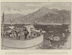 Besøker de japanske krigsskipene Akagi og Hiyei i Nagasaki havn, etter slaget ved Yalu
