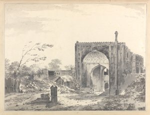 Utsikt over porten til karavanseraien i Raje Mahel [Rajmahal] av William Hodges