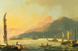 Tahitian War Galleys i Matavai Bay, Tahiti