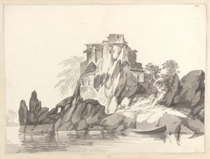 Utsikt over øya Jangerah [Jahangira] i Ganges overfor Sultanganj av William Hodges