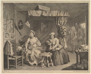 En prostituerte kvinnes karriere, plate 3 av William Hogarth