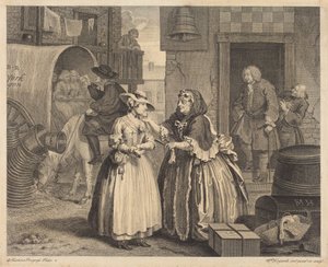 En prostituerts liv: plansje 1 av William Hogarth