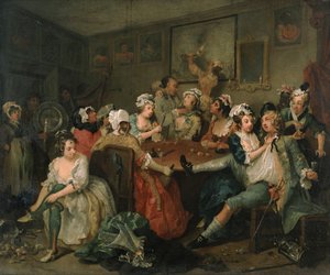 A Rake's Progress III: The Rake at the Rose-Tavern av William Hogarth