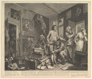 A Rakes Progress, Plate 1, 25. juni 1735. av William Hogarth