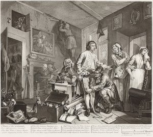 A Rake?S Progress, Plate 1: The Rake som tar besittelse av hans eiendom / Der Weg eines Liederlichen, Blatt 1: Die Erbschaft. 1735 av William Hogarth