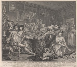 En libertiners liv, plate 3: Han fråtser av William Hogarth