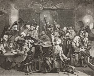 A Rake?S Progress, Plate 6: The Rake at a Gaming House, Sheet 6: Tom Rakewell i en gamblinghi. 1735 av William Hogarth