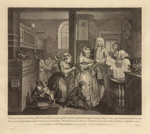A Rake's Progress, Plate V, juni 1735 (gravering og etsing på lagt papir, tilstand i) av William Hogarth