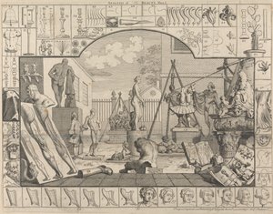 Analyse av skjønnheten, plate I: En billedhuggers gårdsplass av William Hogarth