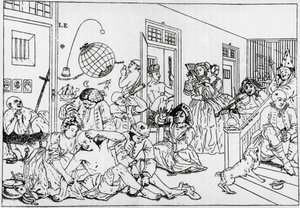 Bedlam mental institusjon, gravering fra serierakes fremgang, av William Hogarth (1697-1764) av William Hogarth