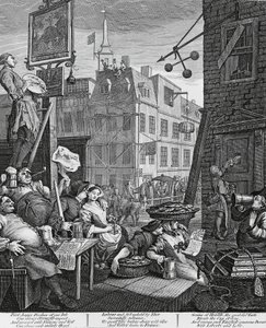Beer Street, London, gravering av William Hogarth (1697-1764), Storbritannia av William Hogarth
