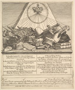 Kroner, mitrer, Maces, etc., 1755. av William Hogarth