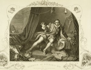 David Garrick (1717-79) som Richard III, Act V Scene 3, i stykket av William Shakespeare (1564-1616) gravert av Portbury av William Hogarth