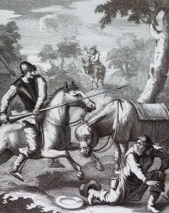 Don Quijote griper frisørens bason for Mambrinos hjelm' av William Hogarth