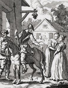Don Quixote og Sancho Panza på et vertshus, utgitt 1798 av William Hogarth