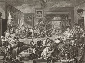 Fire utskrifter av et valg / De generelle valgene. Ark 1: En valgunderholdning. 1755 av William Hogarth