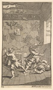 Hudibras slår Sidrophel og Whachum Sytten små illustrasjoner for Samuel Butler..., 1721-26. av William Hogarth