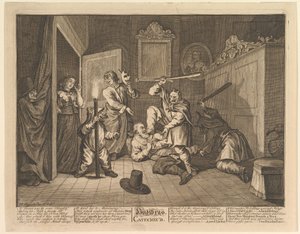Hudibras katekiserte tolv store illustrasjoner for Samuel Butlers Hudibras, plate 9, 1725-68. av William Hogarth