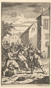 Hudibras Vanquished av Trulla Sytten små illustrasjoner for Samuel Butlers Hudibr..., 1721-26. av William Hogarth