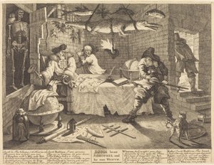 Hudibras slår Sidrophel og mannen hans Whacum av William Hogarth