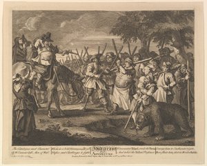 Hudibrass First Adventure Tolv store illustrasjoner for Samuel Butlers Hudibras, Pl..., 1725-68. av William Hogarth