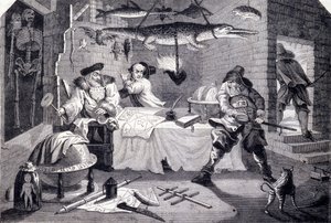 Hudribas angriper astrologen Sidrophel og hans betjent Wacum. Gravering av William Hogarth (1697-1764) for diktet "Hubridas" av Samuel Butler (1600-tallet). Omtrent 1725 av William Hogarth