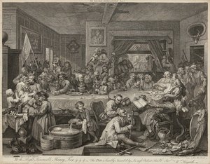 Humors of An Election (sett med fire) (graveringer) av William Hogarth