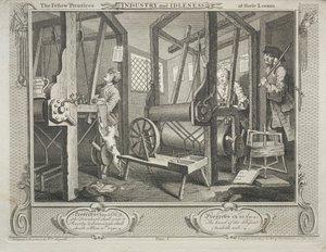 Industri og lediggang: The Fellow Prentices at their Looms, 1747. av William Hogarth